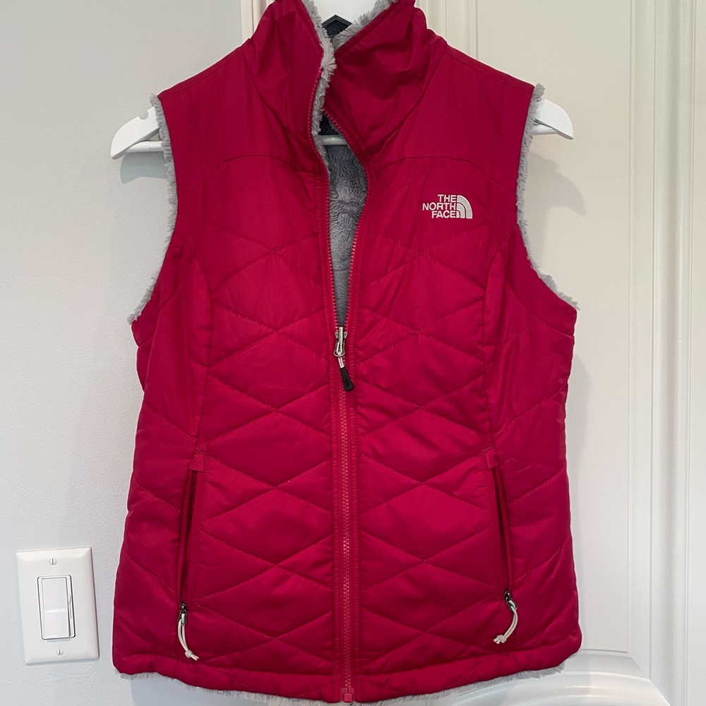 North Face Hot Pink/ Fuzzy Grey Reversible Vest - Size Small
